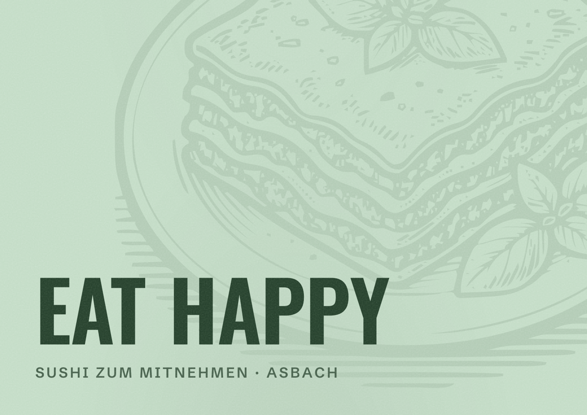 Illustriertes Poster von EAT HAPPY, Sushi zum Mitnehmen in Asbach