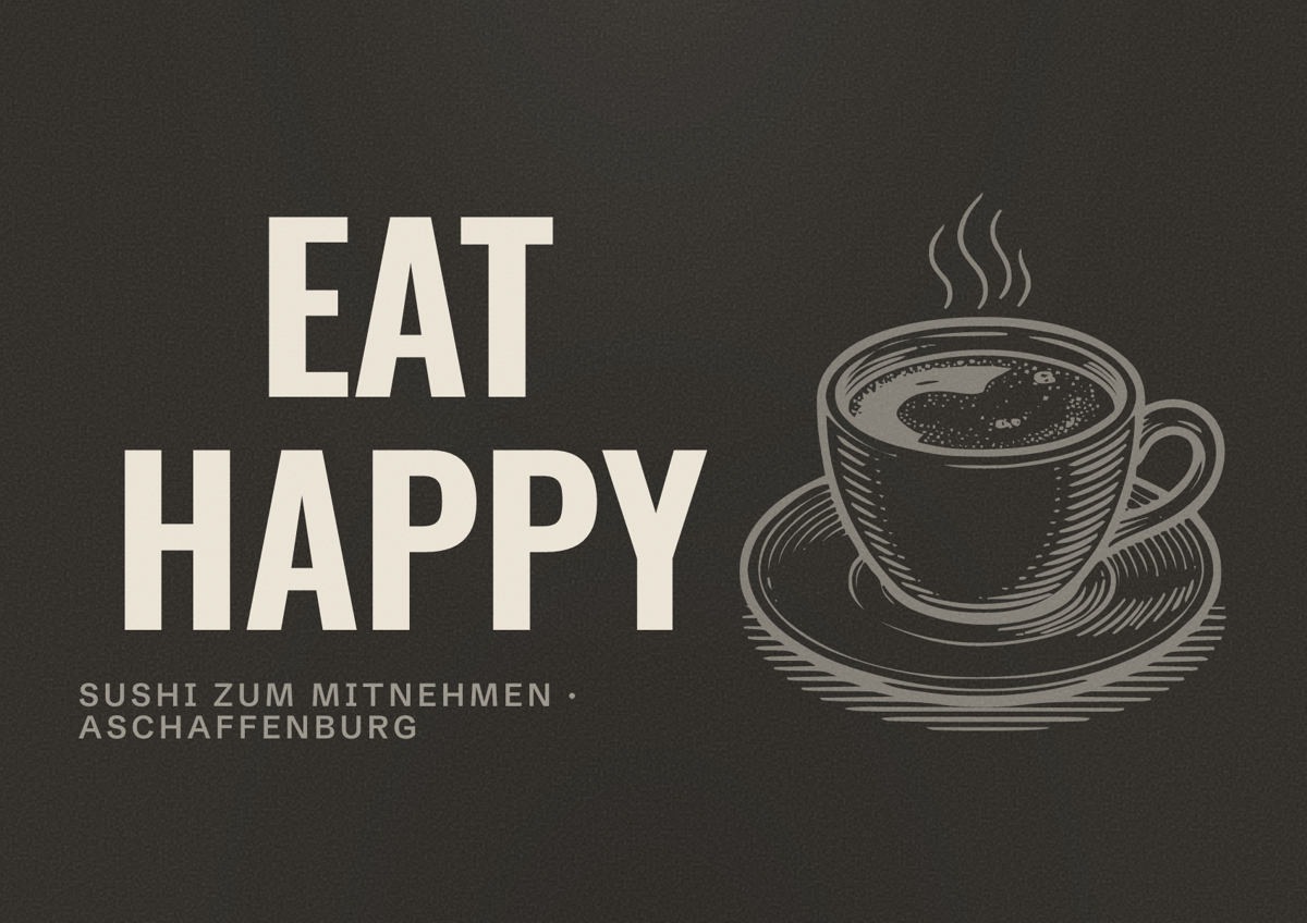 Illustriertes Poster von EAT HAPPY, Sushi zum Mitnehmen in Aschaffenburg