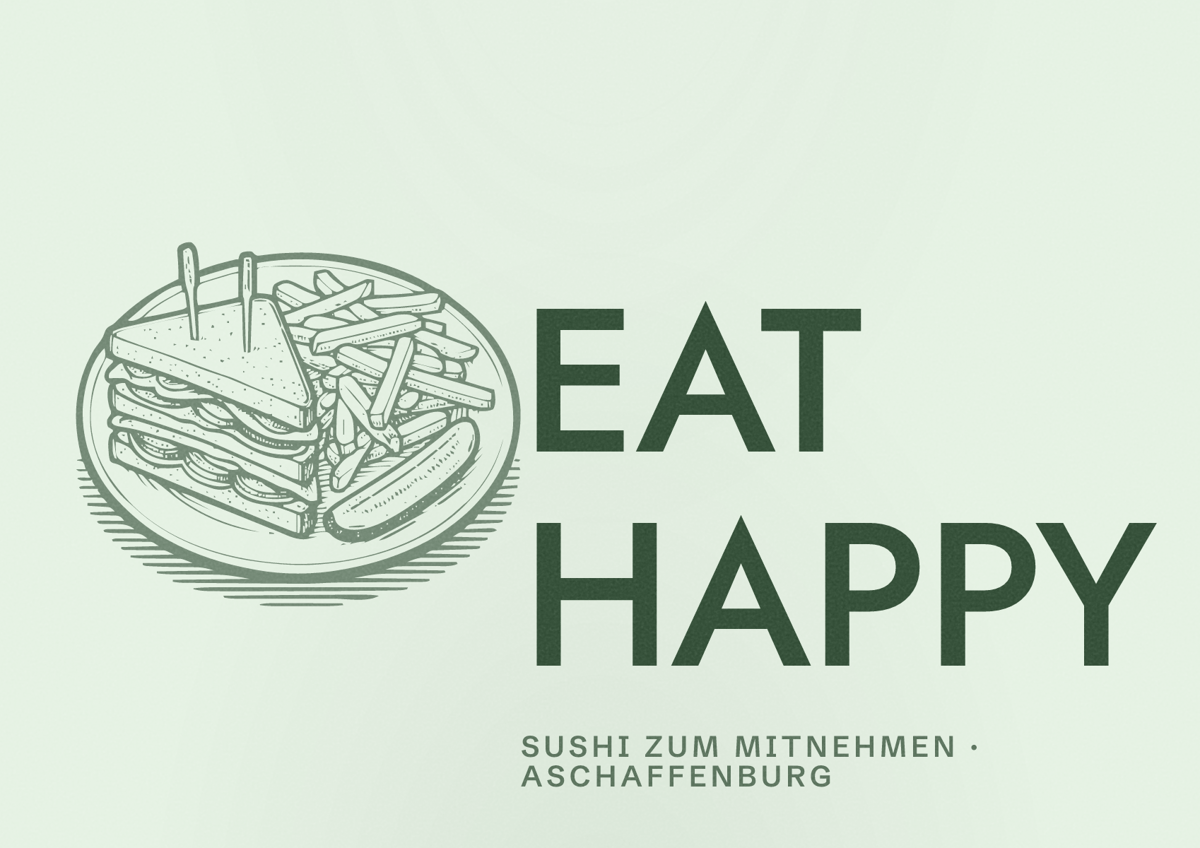 Illustriertes Poster von EAT HAPPY, Sushi zum Mitnehmen in Aschaffenburg