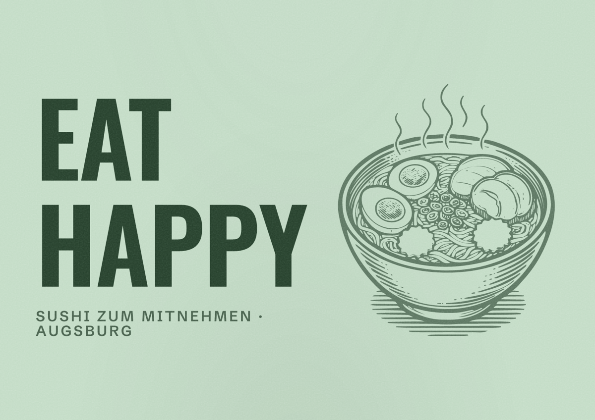 Illustriertes Poster von EAT HAPPY, Sushi zum Mitnehmen in Augsburg