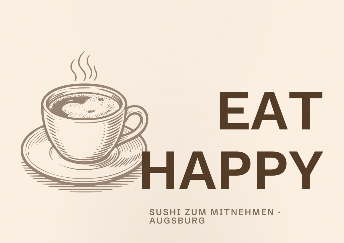 Illustriertes Poster von EAT HAPPY, Sushi zum Mitnehmen in Augsburg