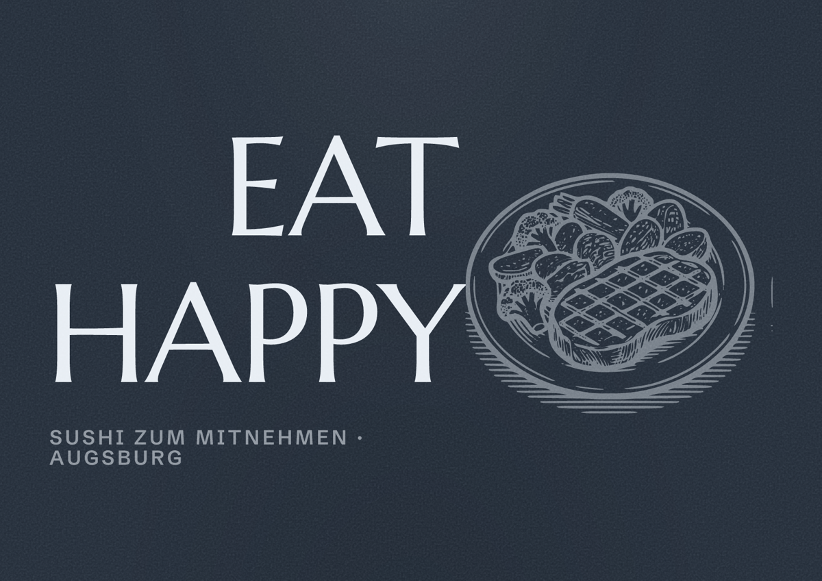 Illustriertes Poster von EAT HAPPY, Sushi zum Mitnehmen in Augsburg