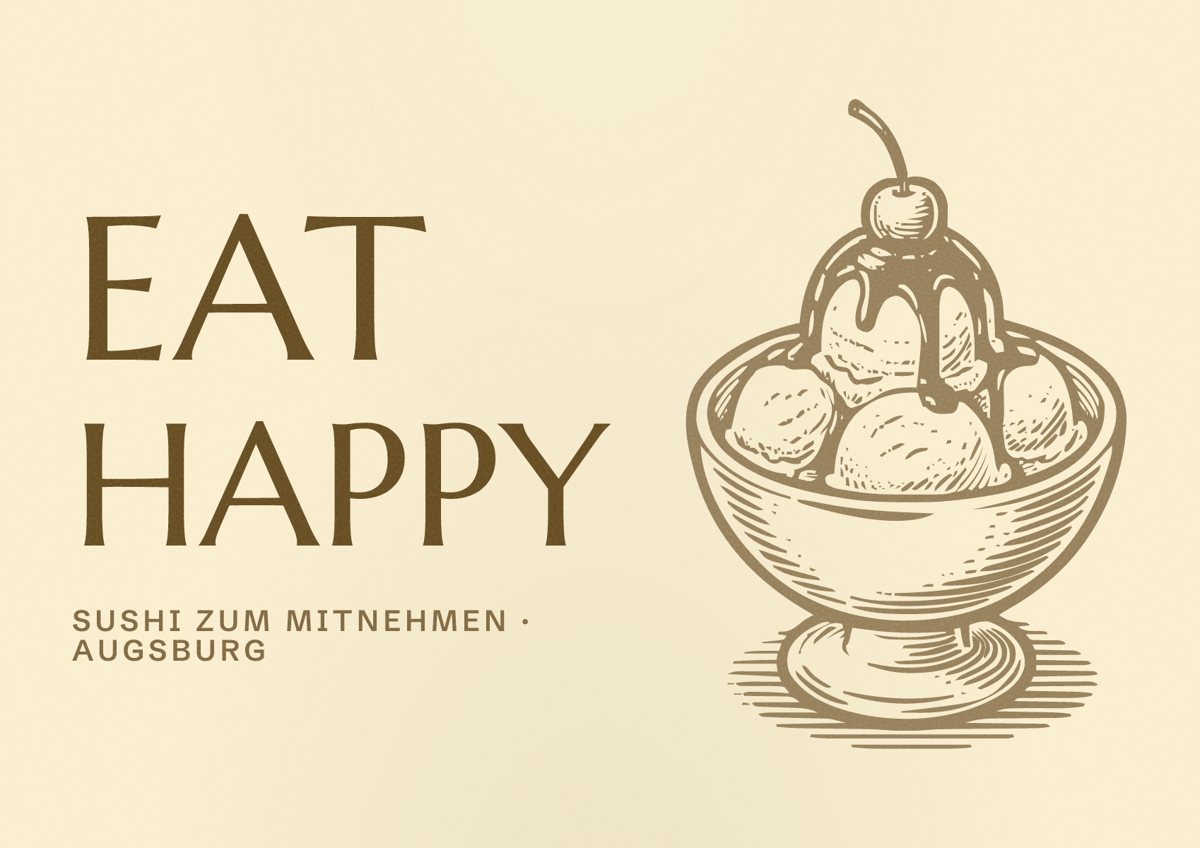 Illustriertes Poster von EAT HAPPY, Sushi zum Mitnehmen in Augsburg