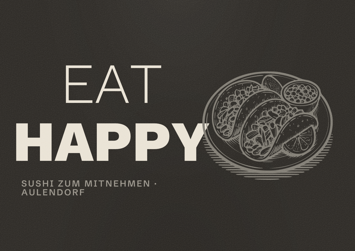 Illustriertes Poster von EAT HAPPY, Sushi zum Mitnehmen in Aulendorf