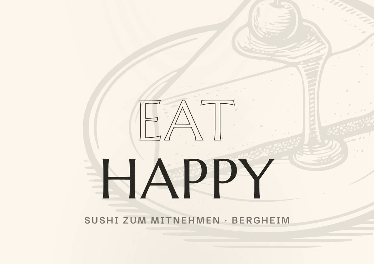 Illustriertes Poster von EAT HAPPY, Sushi zum Mitnehmen in Bergheim