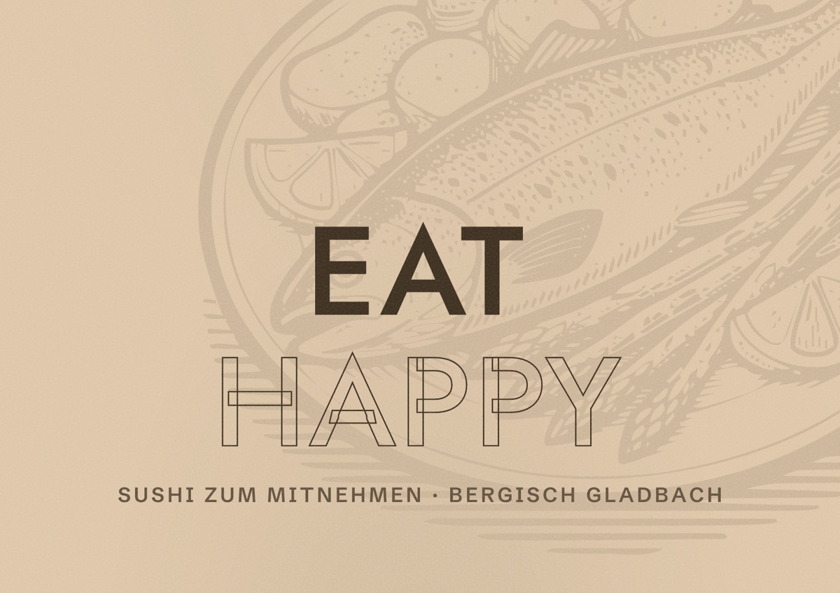Illustriertes Poster von EAT HAPPY, Sushi zum Mitnehmen in Bergisch Gladbach
