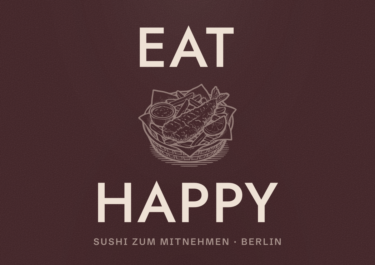 Illustriertes Poster von EAT HAPPY, Sushi zum Mitnehmen in Berlin