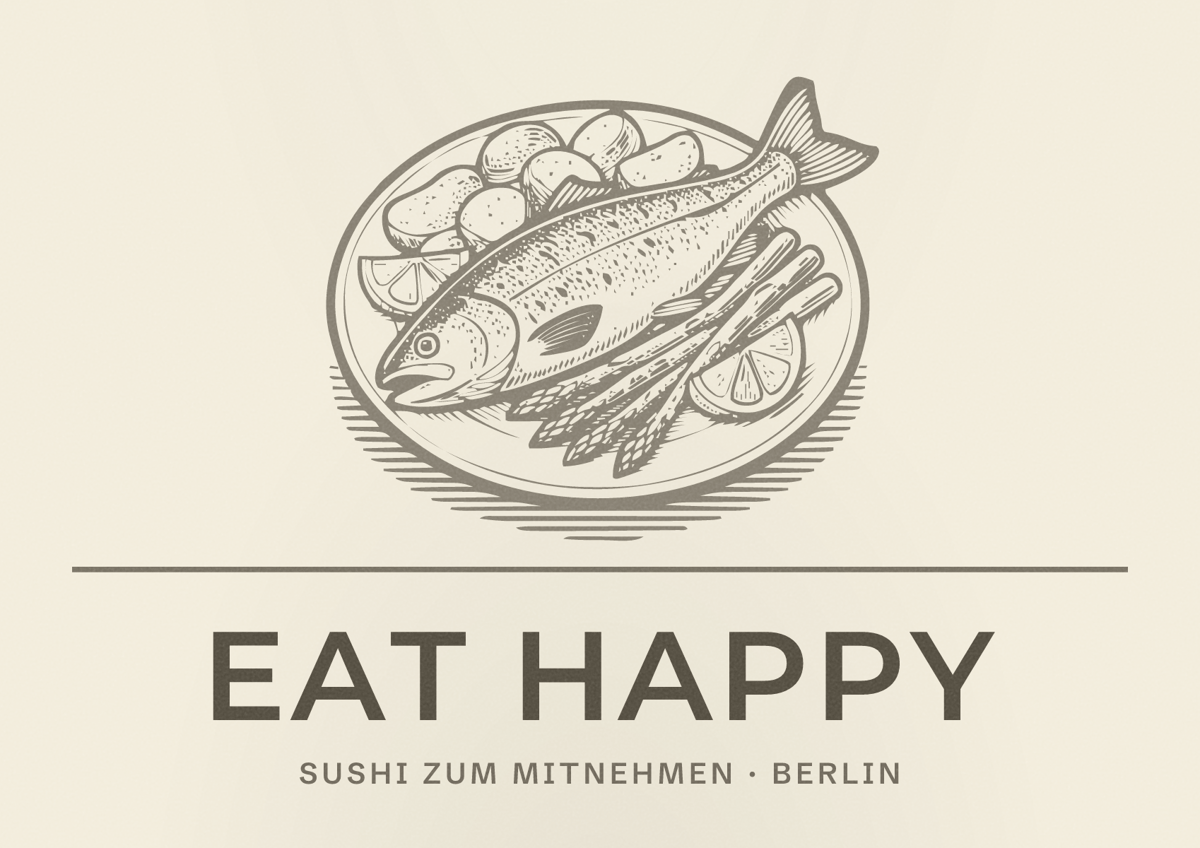 Illustriertes Poster von EAT HAPPY, Sushi zum Mitnehmen in Berlin