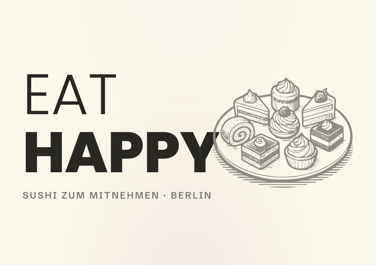 Illustriertes Poster von EAT HAPPY, Sushi zum Mitnehmen in Berlin