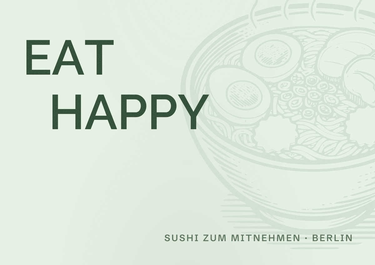 Illustriertes Poster von EAT HAPPY, Sushi zum Mitnehmen in Berlin