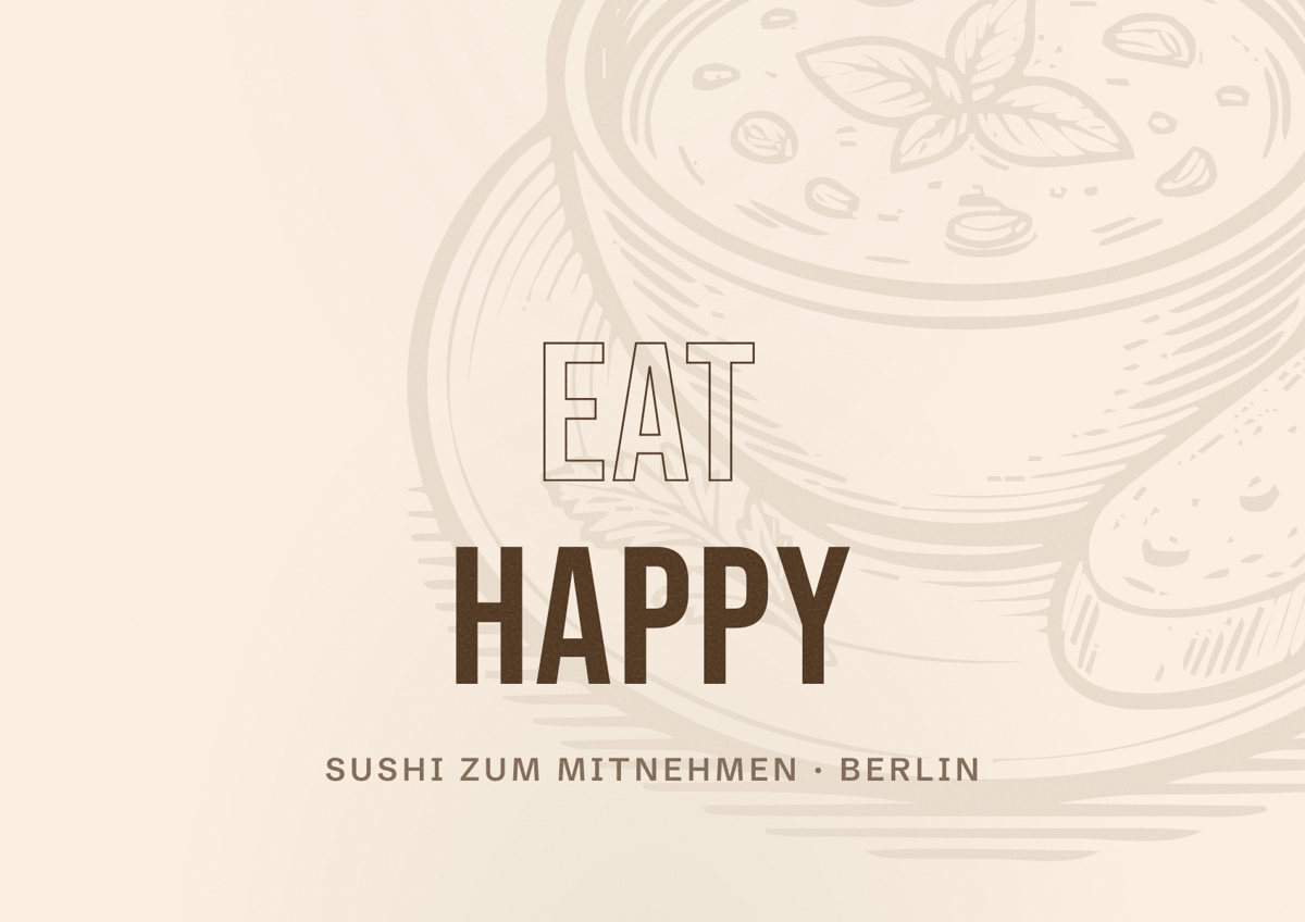 Illustriertes Poster von EAT HAPPY, Sushi zum Mitnehmen in Berlin