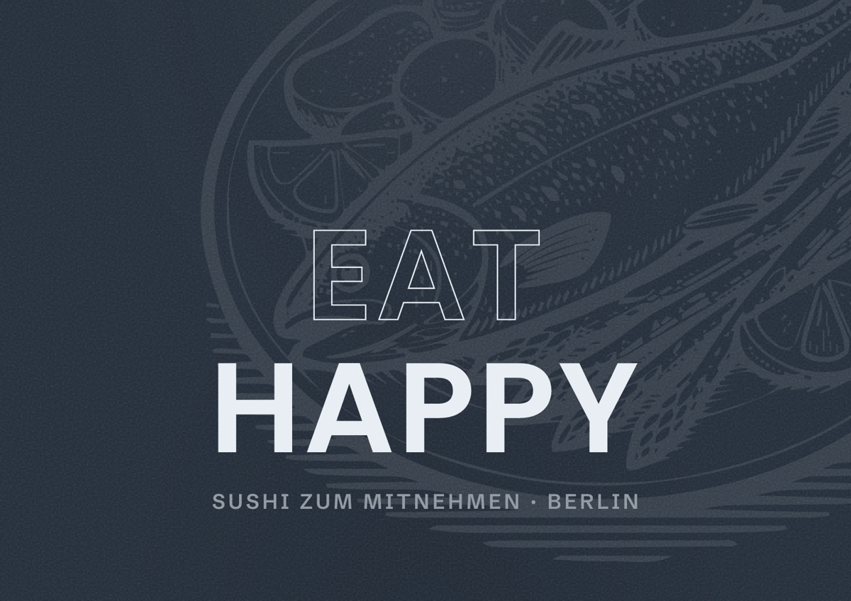 Illustriertes Poster von EAT HAPPY, Sushi zum Mitnehmen in Berlin