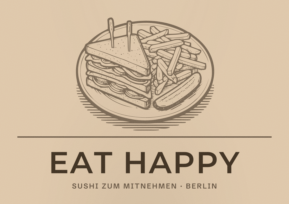 Illustriertes Poster von EAT HAPPY, Sushi zum Mitnehmen in Berlin