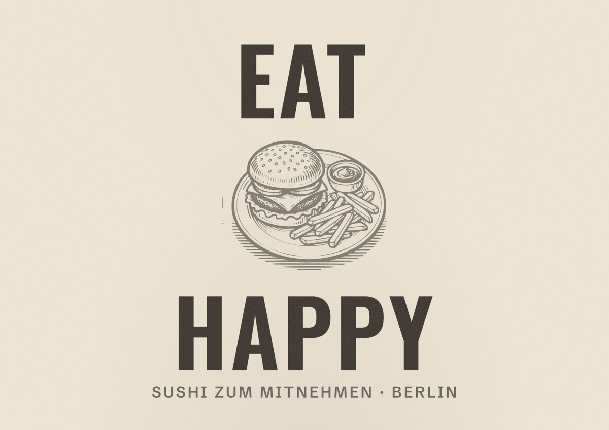 Illustriertes Poster von EAT HAPPY, Sushi zum Mitnehmen in Berlin