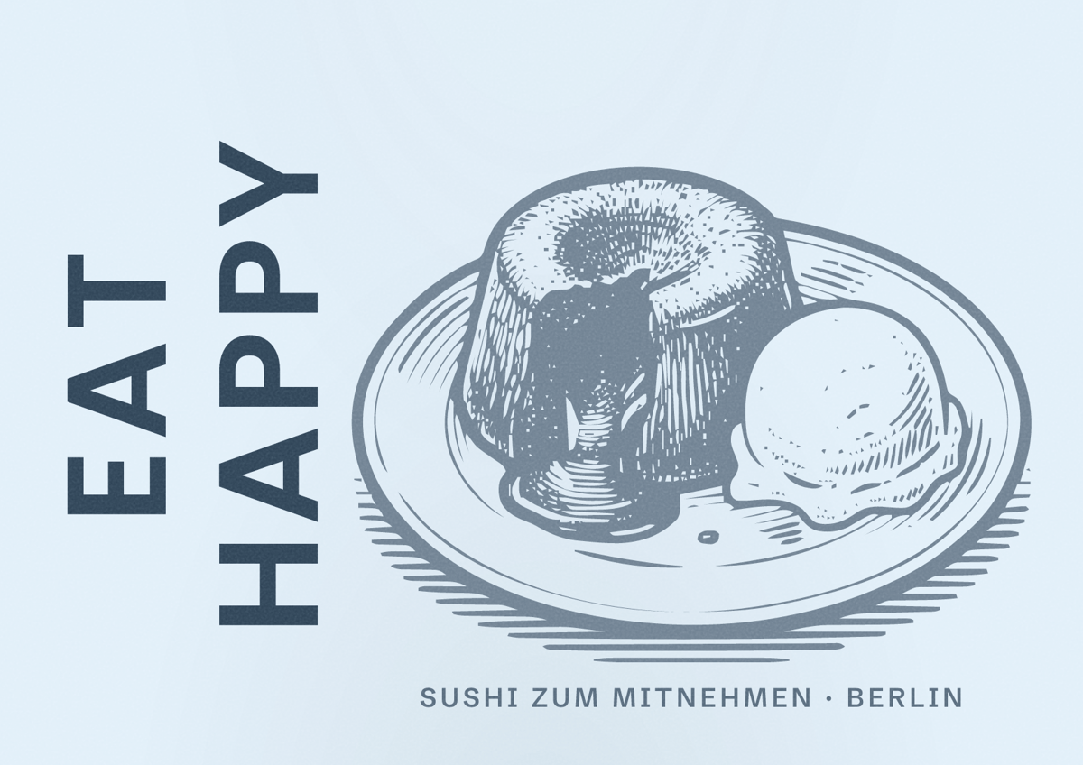 Illustriertes Poster von EAT HAPPY, Sushi zum Mitnehmen in Berlin