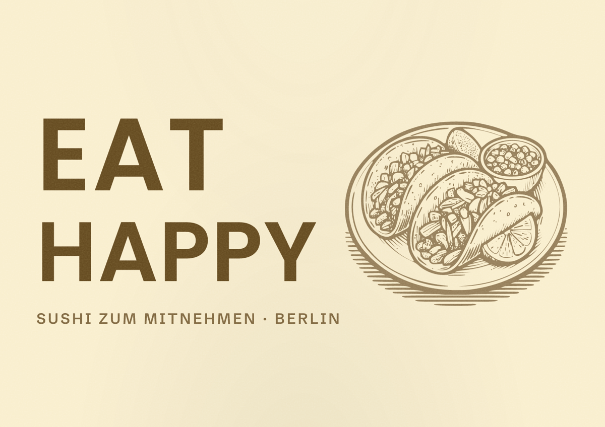 Illustriertes Poster von EAT HAPPY, Sushi zum Mitnehmen in Berlin