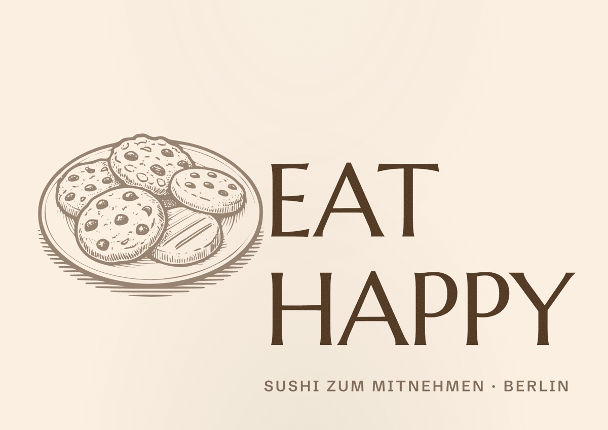 Illustriertes Poster von EAT HAPPY, Sushi zum Mitnehmen in Berlin