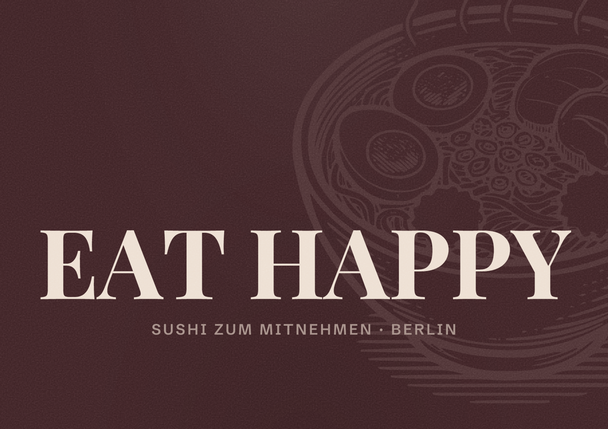 Illustriertes Poster von EAT HAPPY, Sushi zum Mitnehmen in Berlin