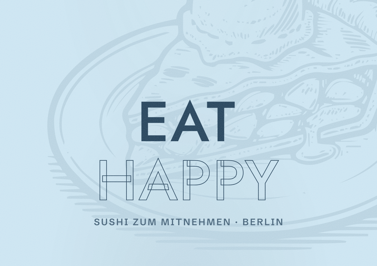 Illustriertes Poster von EAT HAPPY, Sushi zum Mitnehmen in Berlin