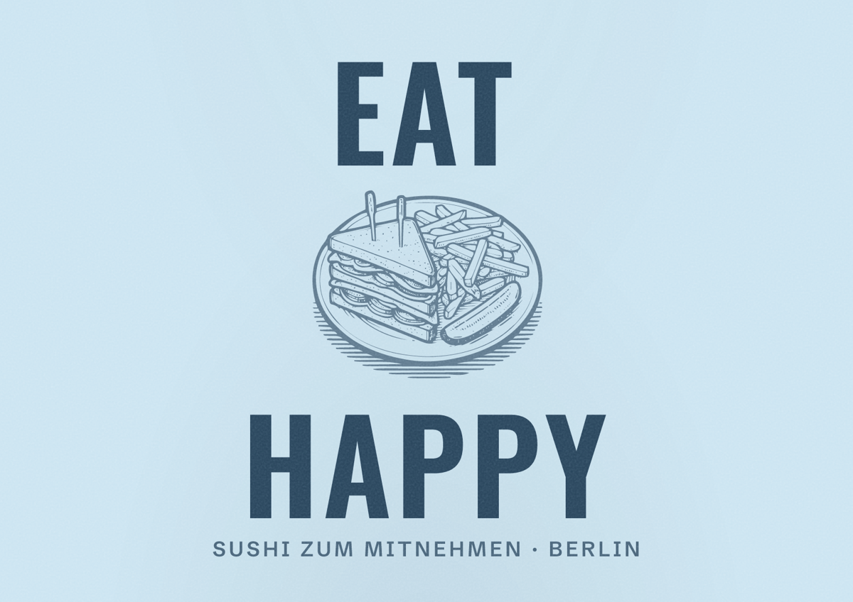 Illustriertes Poster von EAT HAPPY, Sushi zum Mitnehmen in Berlin