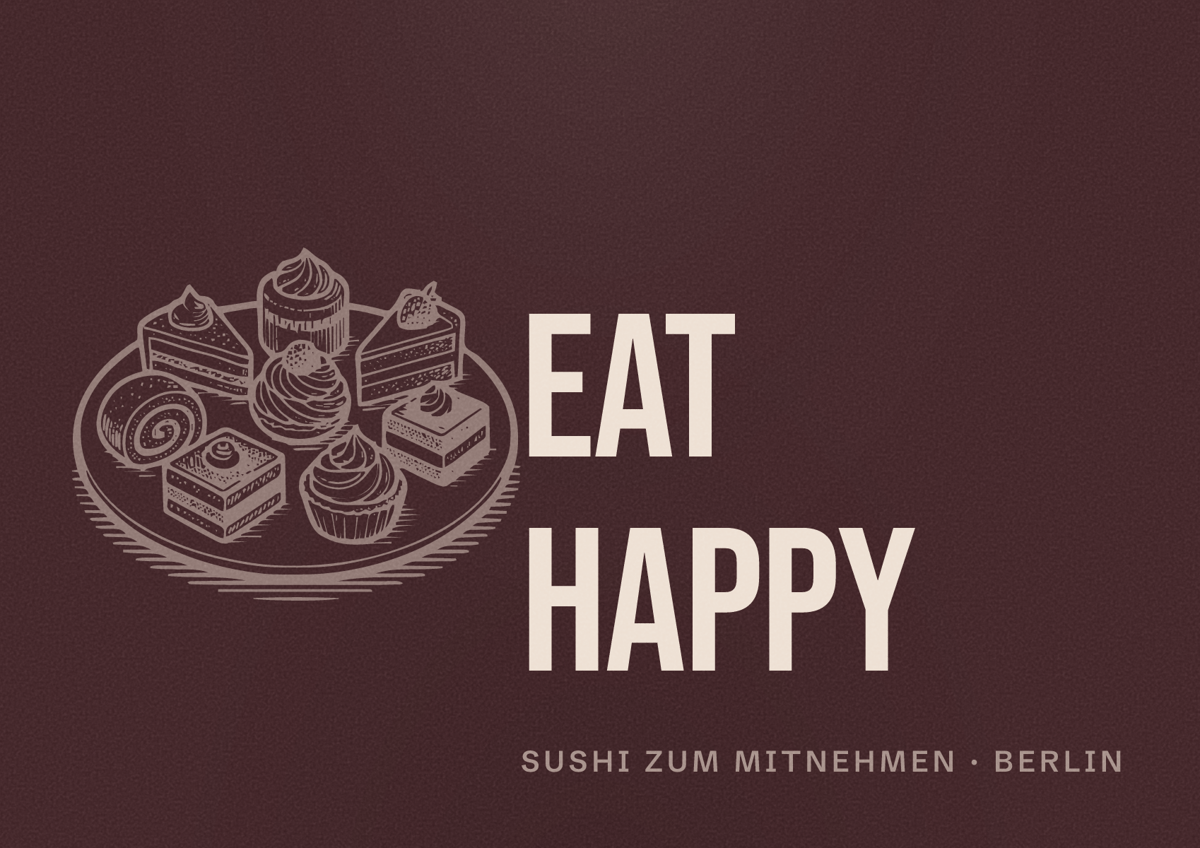 Illustriertes Poster von EAT HAPPY, Sushi zum Mitnehmen in Berlin
