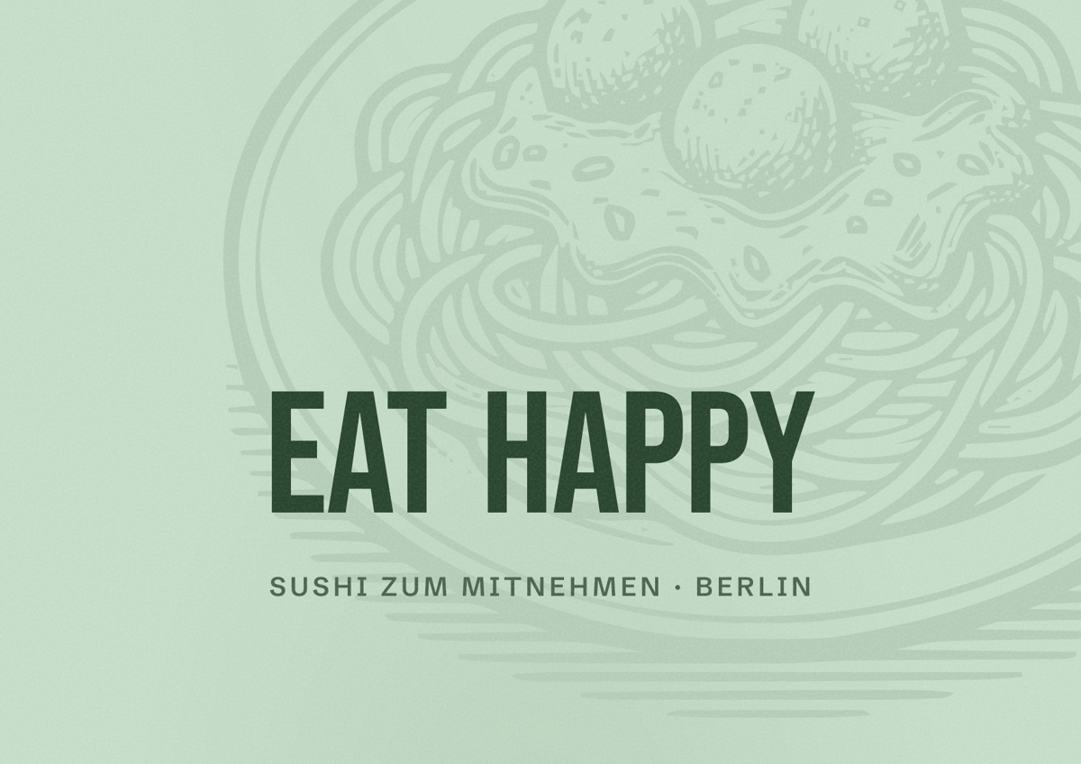 Illustriertes Poster von EAT HAPPY, Sushi zum Mitnehmen in Berlin