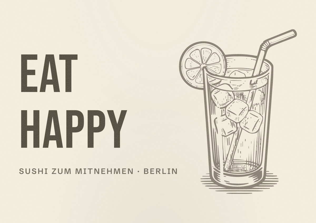 Illustriertes Poster von EAT HAPPY, Sushi zum Mitnehmen in Berlin