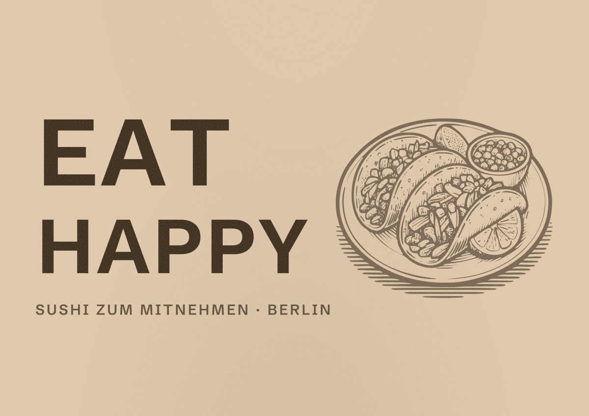 Illustriertes Poster von EAT HAPPY, Sushi zum Mitnehmen in Berlin