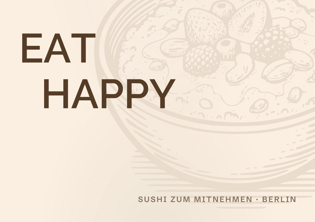 Illustriertes Poster von EAT HAPPY, Sushi zum Mitnehmen in Berlin
