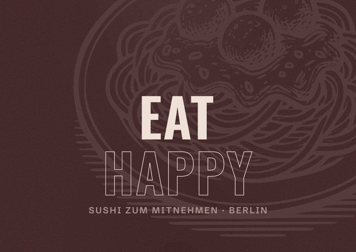 Illustriertes Poster von EAT HAPPY, Sushi zum Mitnehmen in Berlin