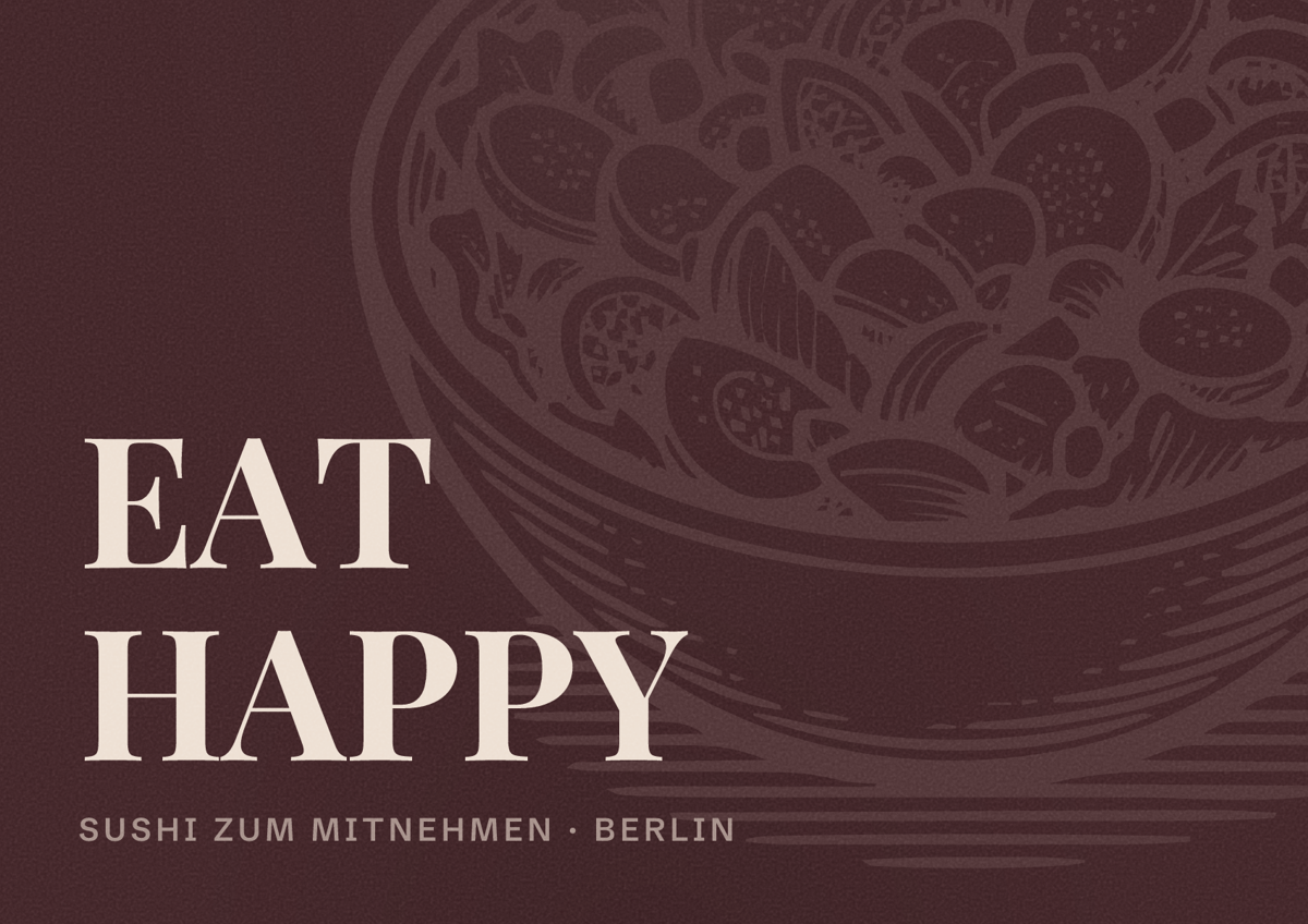 Illustriertes Poster von EAT HAPPY, Sushi zum Mitnehmen in Berlin