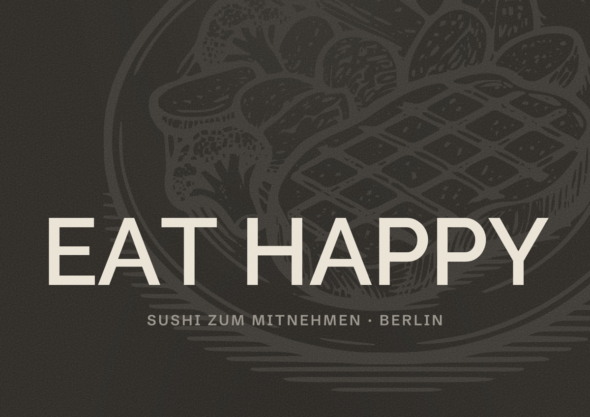 Illustriertes Poster von EAT HAPPY, Sushi zum Mitnehmen in Berlin
