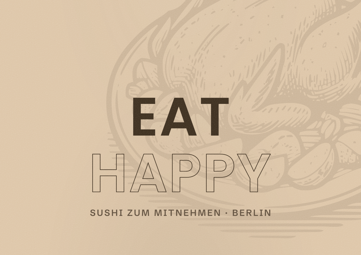 Illustriertes Poster von EAT HAPPY, Sushi zum Mitnehmen in Berlin