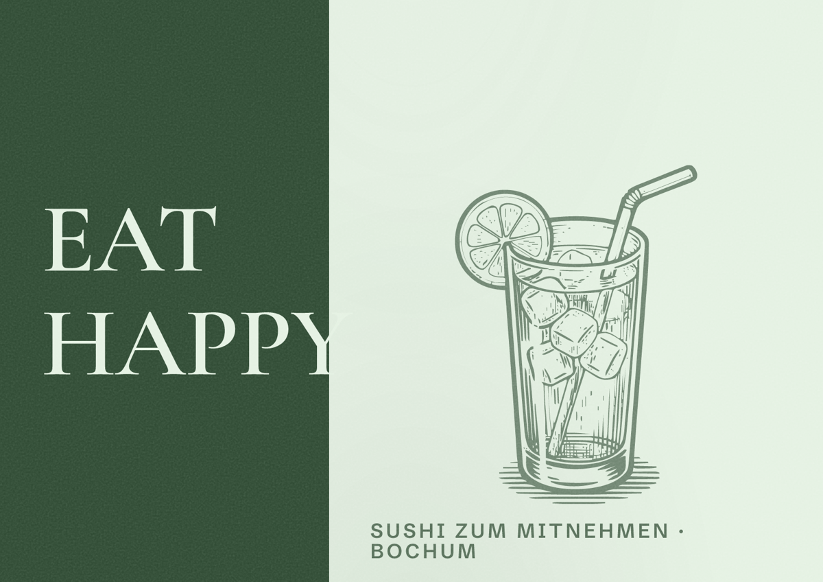 Illustriertes Poster von EAT HAPPY, Sushi zum Mitnehmen in Bochum