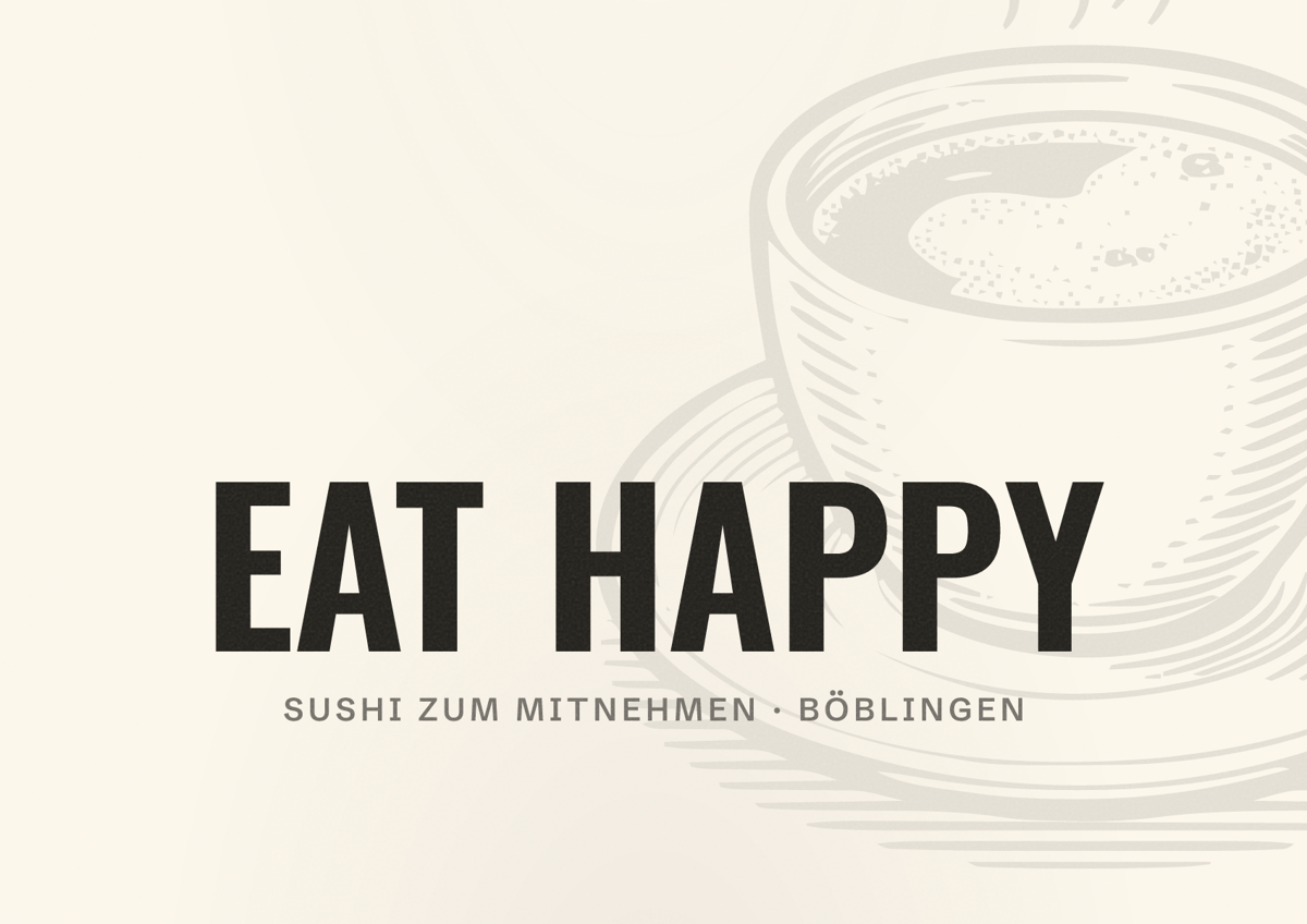 Illustriertes Poster von EAT HAPPY, Sushi zum Mitnehmen in Böblingen