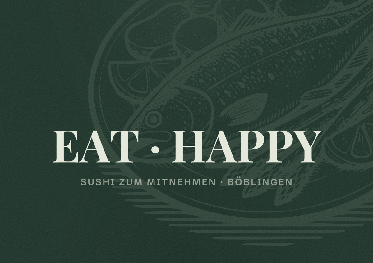 Illustriertes Poster von EAT HAPPY, Sushi zum Mitnehmen in Böblingen