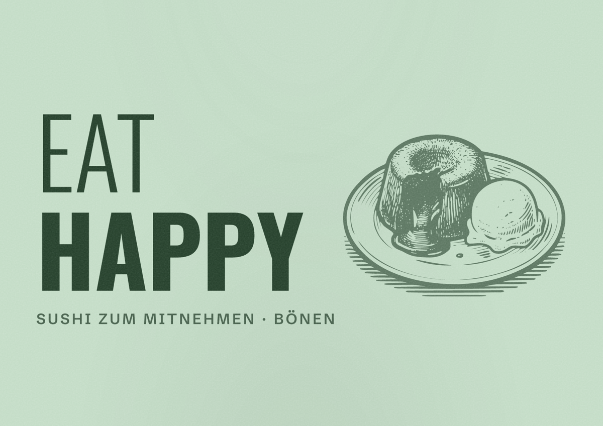 Illustriertes Poster von EAT HAPPY, Sushi zum Mitnehmen in Bönen