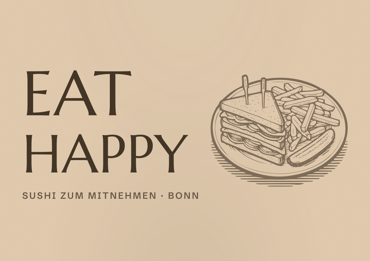 Illustriertes Poster von EAT HAPPY, Sushi zum Mitnehmen in Bonn
