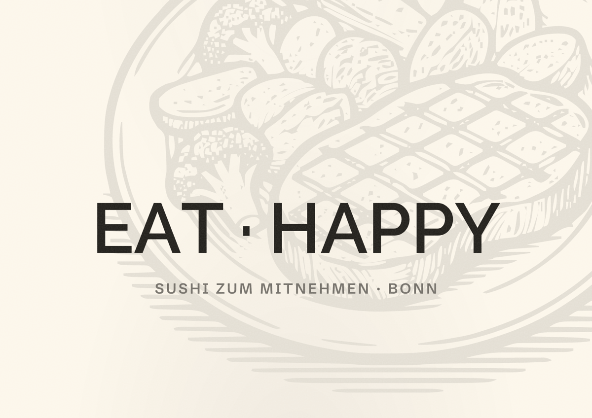 Illustriertes Poster von EAT HAPPY, Sushi zum Mitnehmen in Bonn
