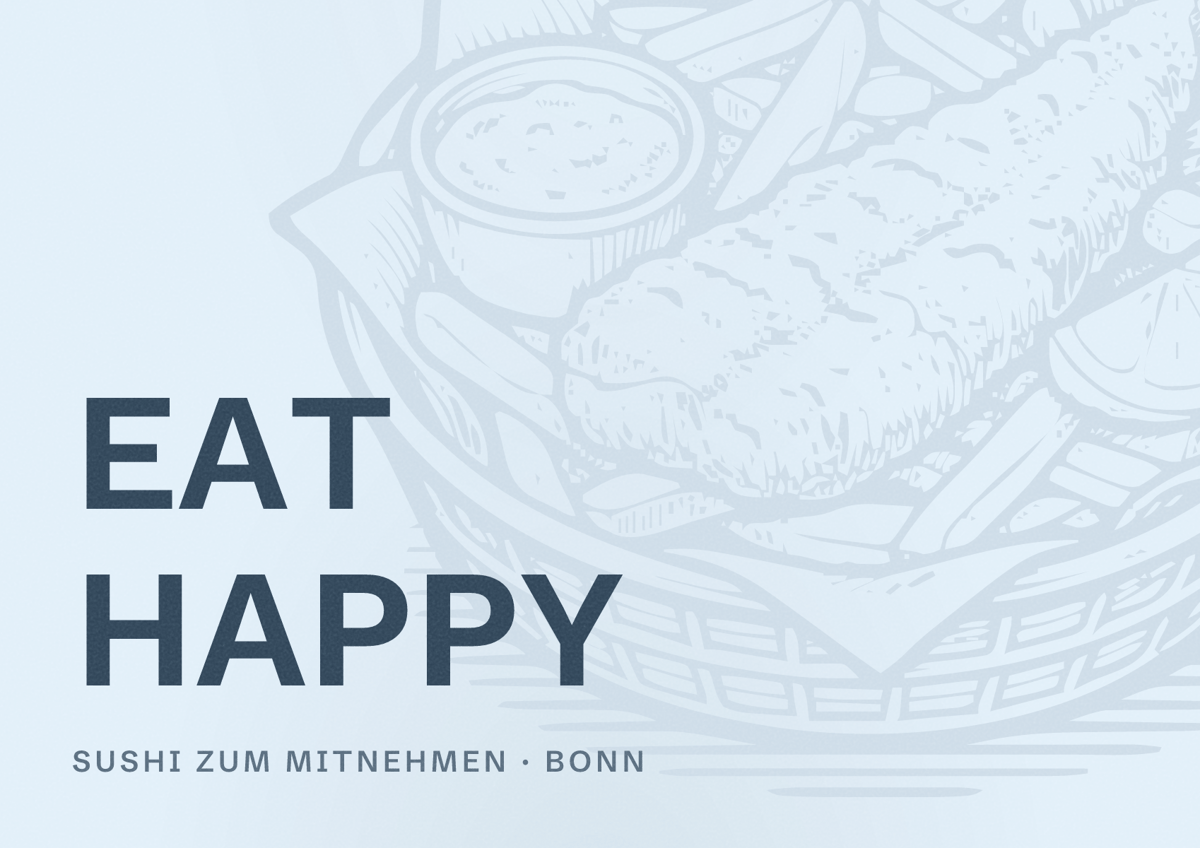 Illustriertes Poster von EAT HAPPY, Sushi zum Mitnehmen in Bonn