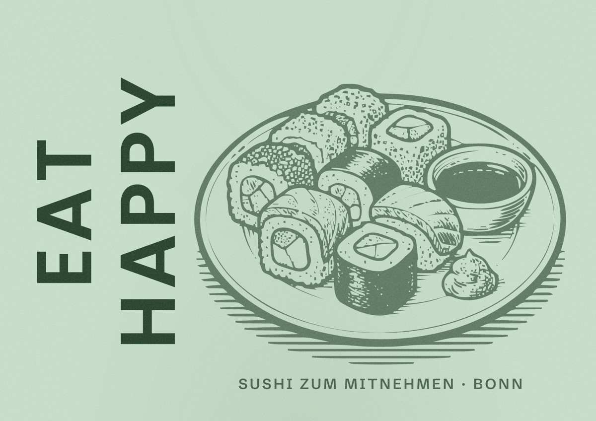 Illustriertes Poster von EAT HAPPY, Sushi zum Mitnehmen in Bonn