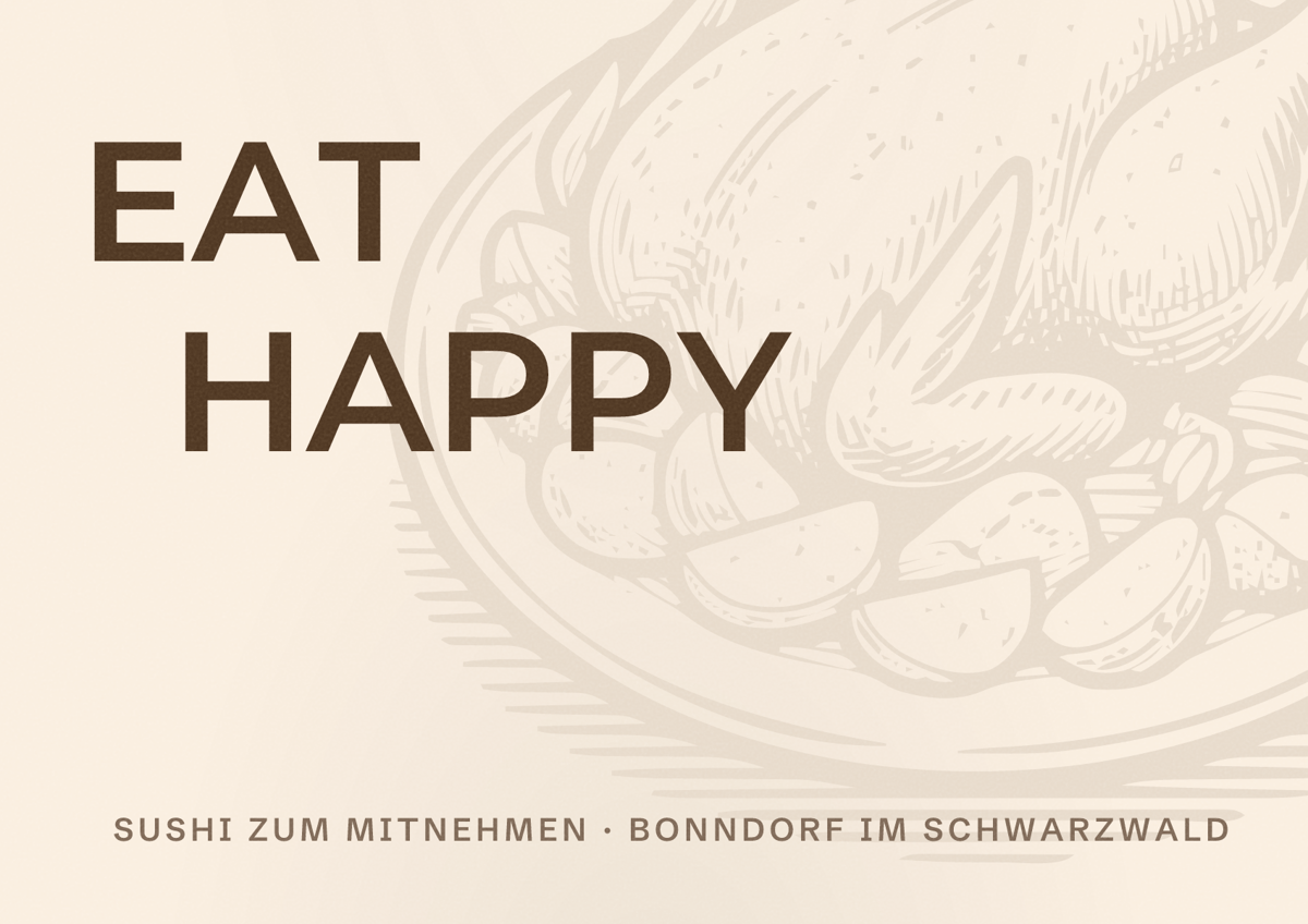 Illustriertes Poster von EAT HAPPY, Sushi zum Mitnehmen in Bonndorf im Schwarzwald