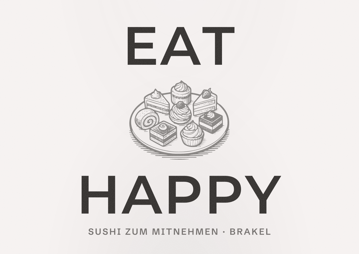 Illustriertes Poster von EAT HAPPY, Sushi zum Mitnehmen in Brakel