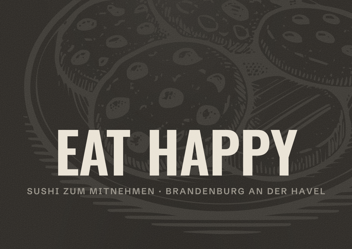 Illustriertes Poster von EAT HAPPY, Sushi zum Mitnehmen in Brandenburg an der Havel