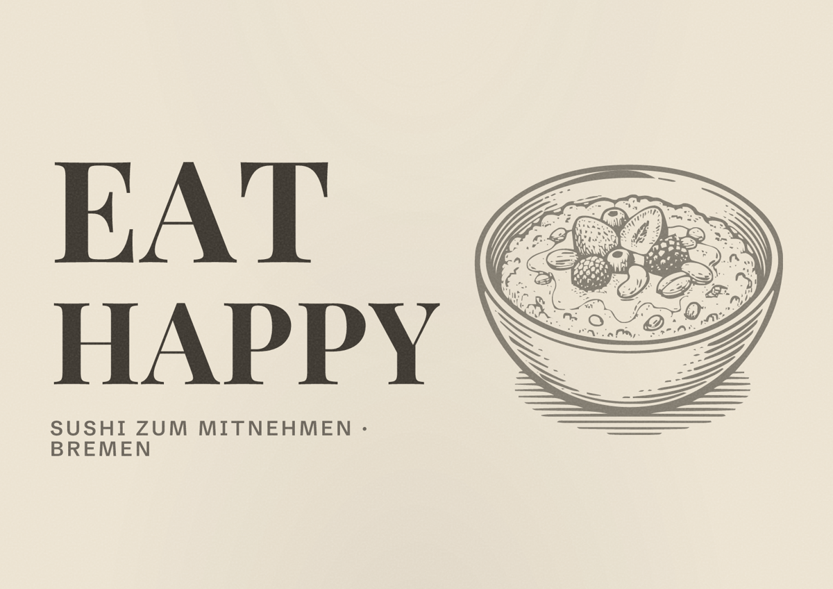 Illustriertes Poster von EAT HAPPY, Sushi zum Mitnehmen in Bremen