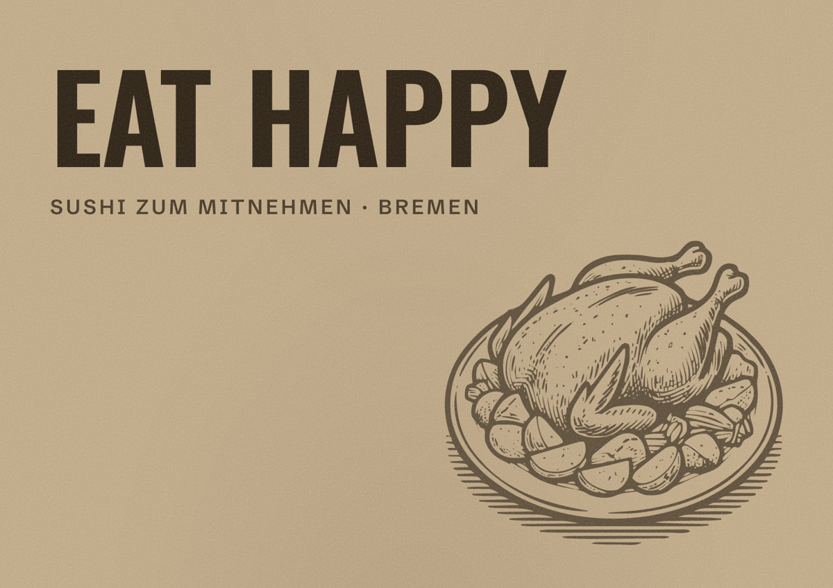 Illustriertes Poster von EAT HAPPY, Sushi zum Mitnehmen in Bremen