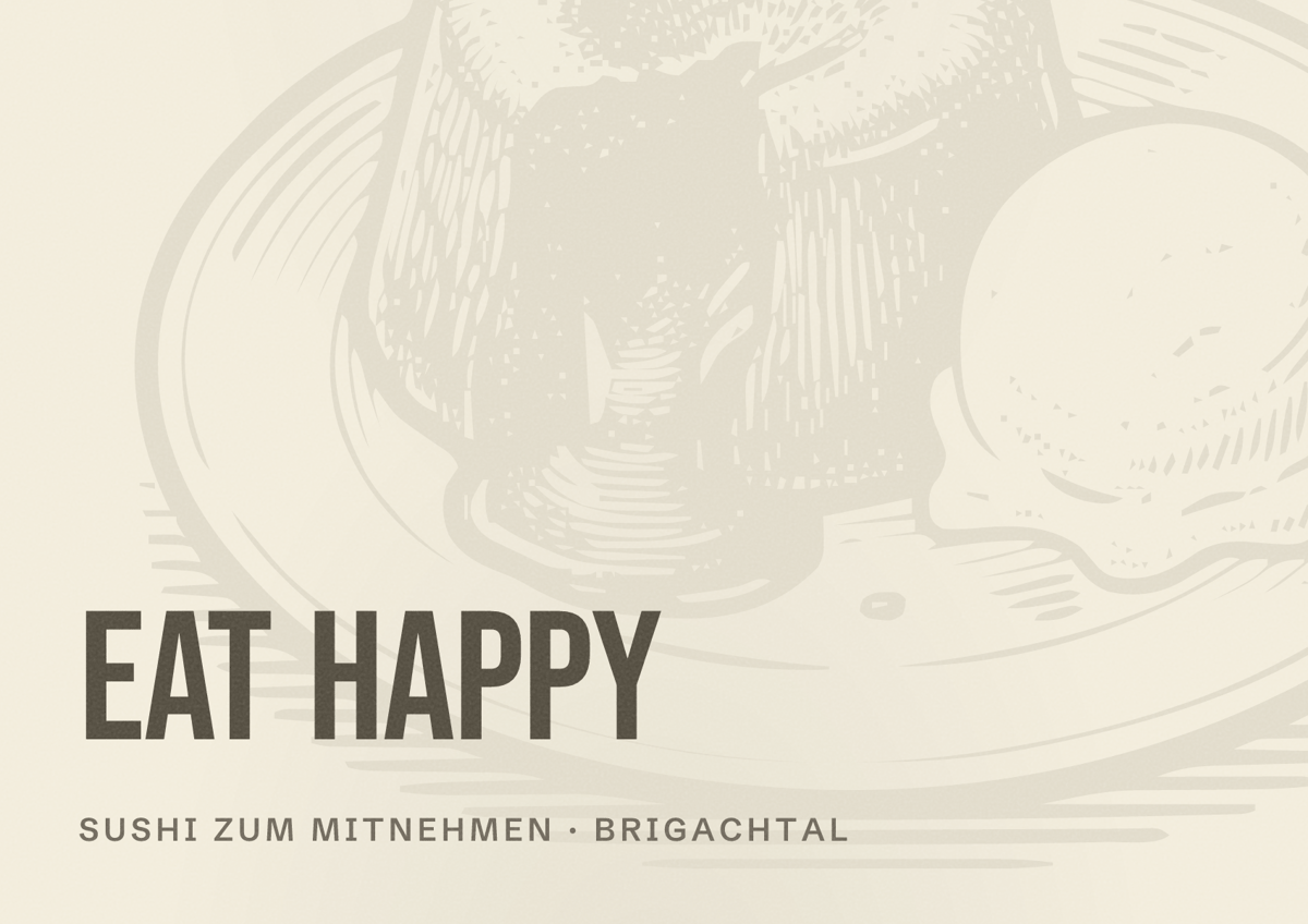 Illustriertes Poster von EAT HAPPY, Sushi zum Mitnehmen in Brigachtal