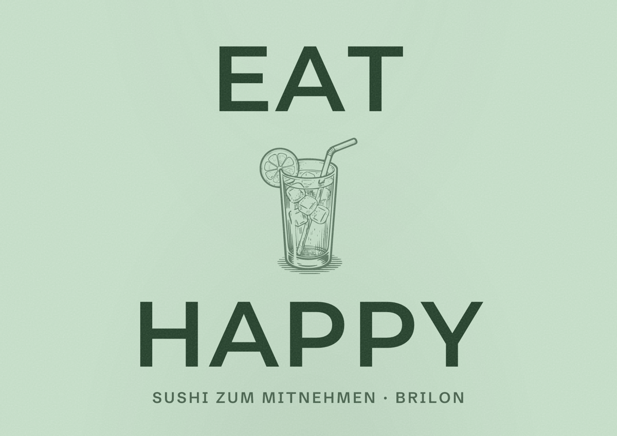 Illustriertes Poster von EAT HAPPY, Sushi zum Mitnehmen in Brilon