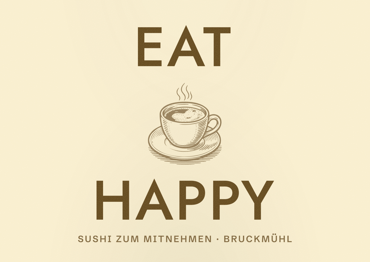 Illustriertes Poster von EAT HAPPY, Sushi zum Mitnehmen in Bruckmühl
