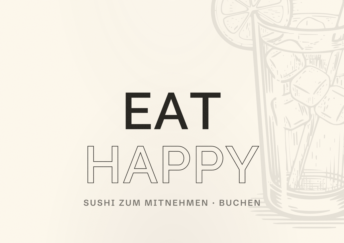 Illustriertes Poster von EAT HAPPY, Sushi zum Mitnehmen in Buchen
